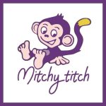The logo for kids yoga franchise Mitchy Titch featuring a friendly purple monkey illustration