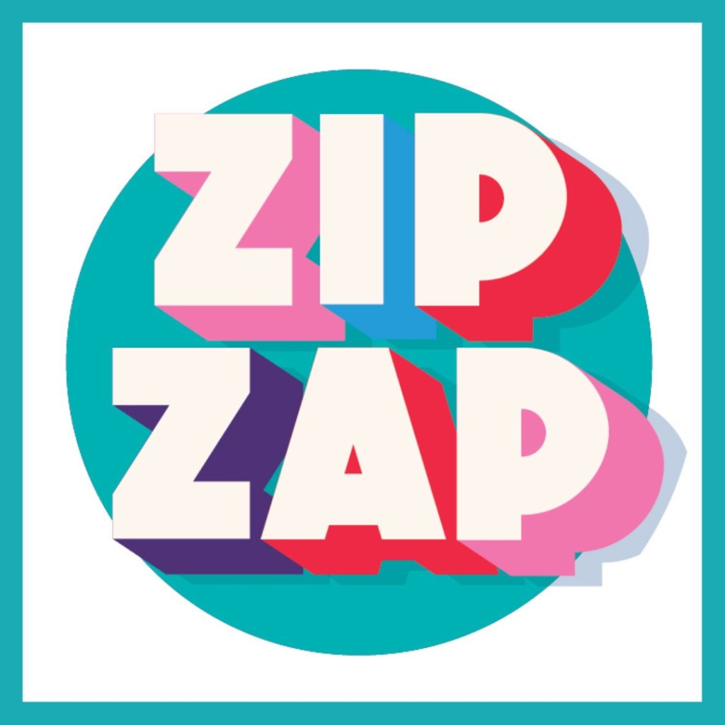Zip Zap Franchise 1 The Zip Zap children's franchise logo featuring the brand name in large bold capitals with bright colours of blue, red, pink and purple.
