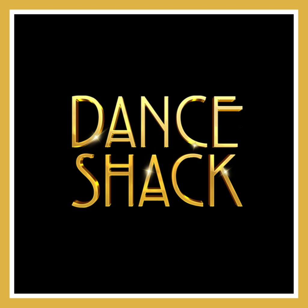 Gold lettering spells out Dance Shack against a bold black background as the logo to this children's performing arts franchise opportunity