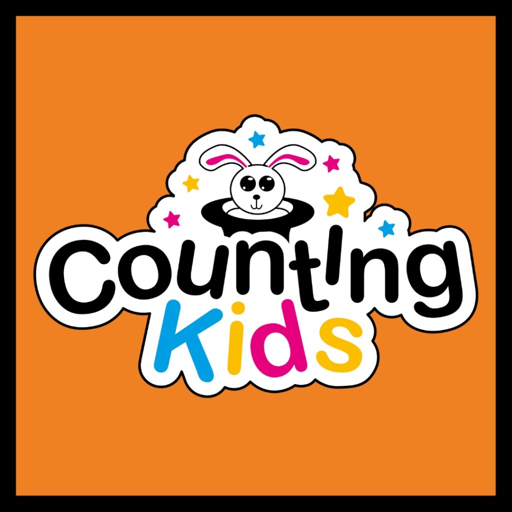 The colourful and vibrant Counting Kids logo centering around a cartoon rabbit popping out of a magician's hat to represent this maths education franchise