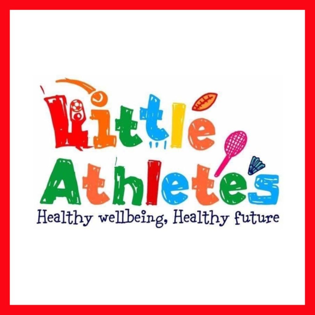 The bold and colourful logo for the Little Athletes children's sports franchise brand featuring the tagline Healthy wellbeing, Healthy future