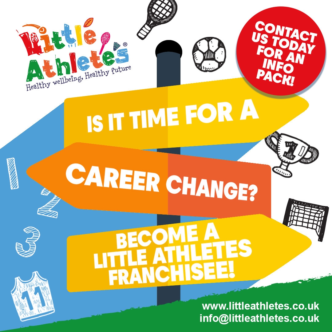 Poster for the Little Athletes children's sports franchise opportunity with the heading Is it time for a career change?