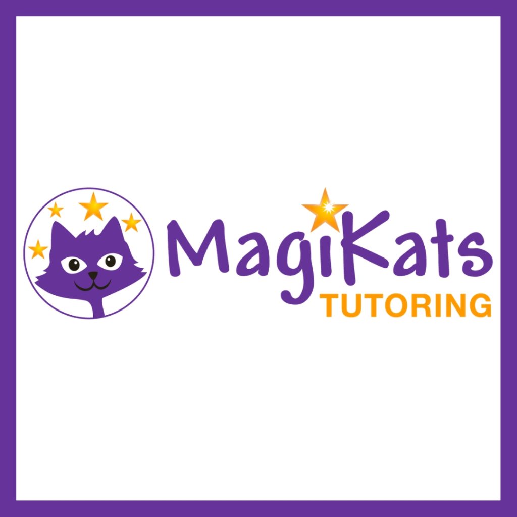 The purple and orange logo for education franchise MagiKats Tutoring featuring a purple cartoon cat and bright orange stars